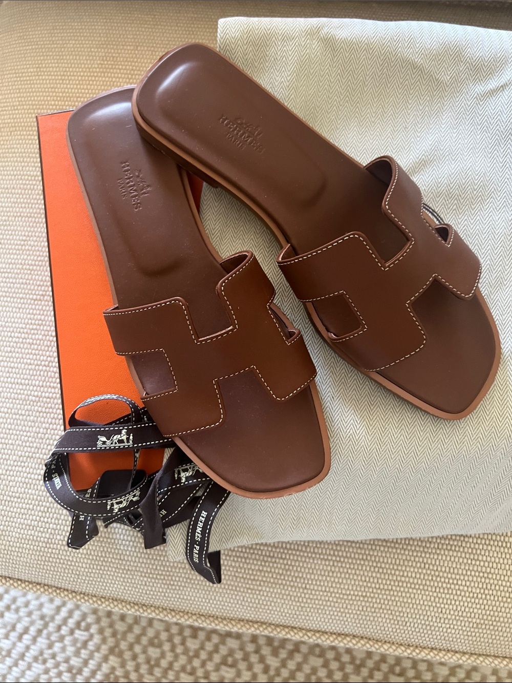 HERMES authentic Oran Sandal 
Gold 38 
Like new